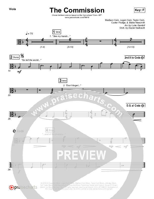 The Commission (Choral Anthem SATB) Viola (CAIN / Arr. Luke Gambill)