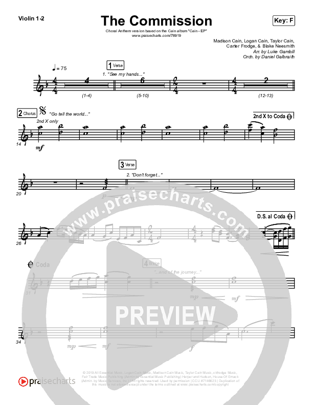 The Commission (Choral Anthem SATB) Violin 1,2 (CAIN / Arr. Luke Gambill)