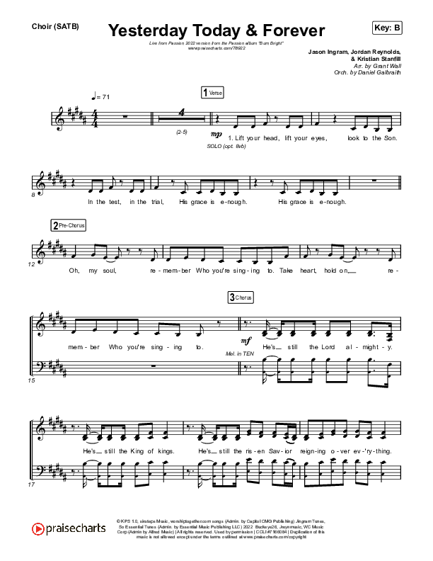 Yesterday Today And Forever (Live From Passion 2022) Vocal Sheet (SATB) (Passion)