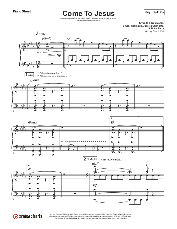 Come To Jesus (Live) Piano Sheet (SANCTUARY Worship)