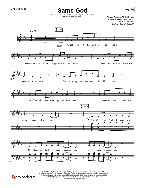 Same God (Radio) Choir Sheet (SATB) (Elevation Worship)