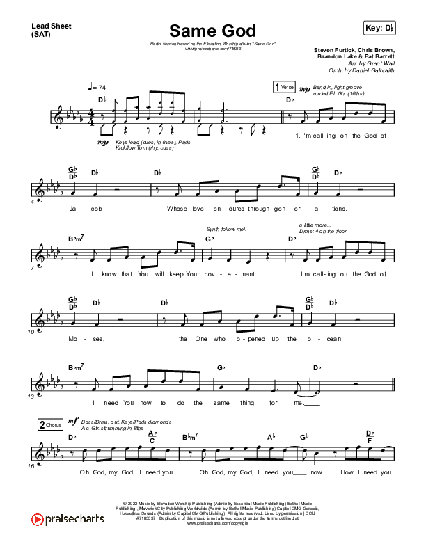 Same God (Radio) Lead Sheet (SAT) (Elevation Worship)