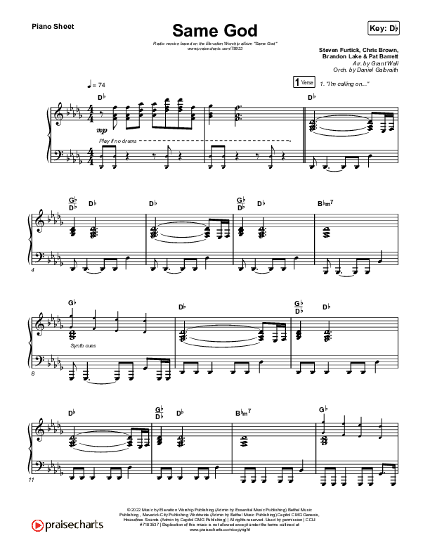 Same God (Radio) Piano Sheet (Elevation Worship)