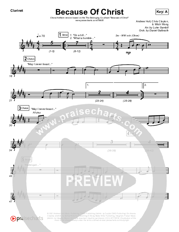 Because Of Christ (Choral Anthem SATB) Wind Pack (The Belonging Co / Arr. Luke Gambill)