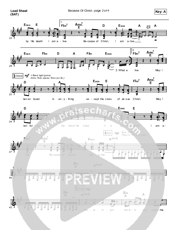 Because Of Christ (Choral Anthem SATB) Lead Sheet (SAT) (The Belonging Co / Arr. Luke Gambill)