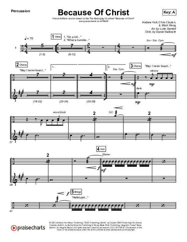 Because Of Christ (Choral Anthem SATB) Percussion (The Belonging Co / Arr. Luke Gambill)