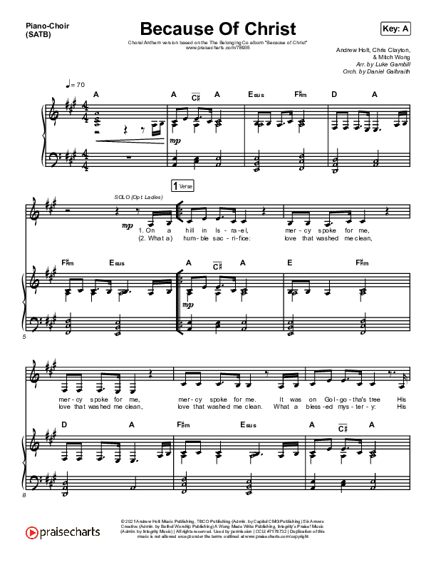 Because Of Christ (Choral Anthem) Anthem (SATB + Piano) (The Belonging Co / Arr. Luke Gambill)