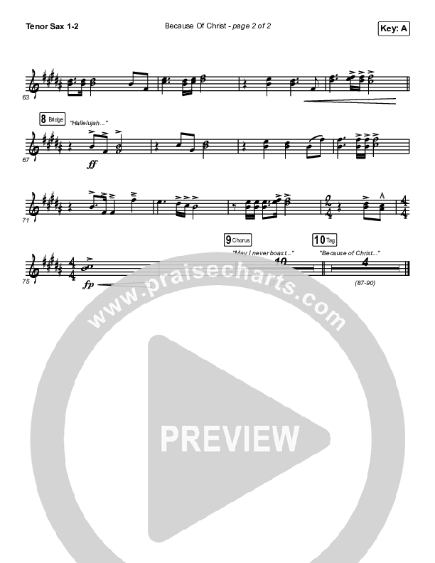 Because Of Christ (Choral Anthem SATB) Tenor Sax 1,2 (The Belonging Co / Arr. Luke Gambill)
