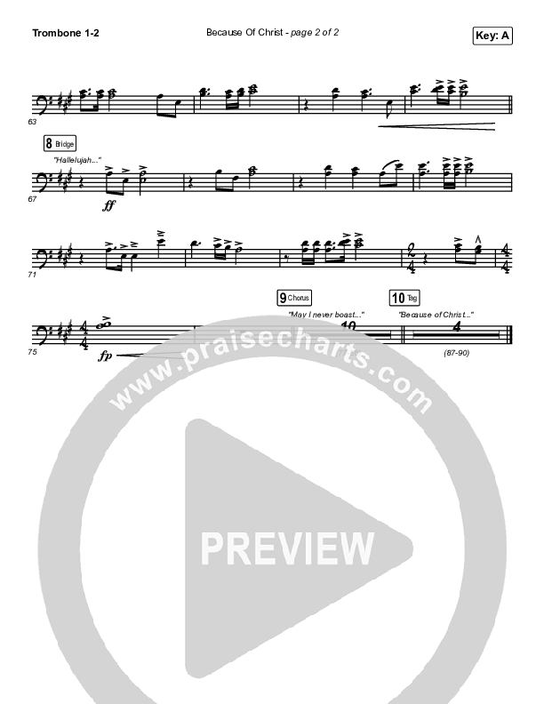 Because Of Christ (Choral Anthem SATB) Trombone 1/2 (The Belonging Co / Arr. Luke Gambill)