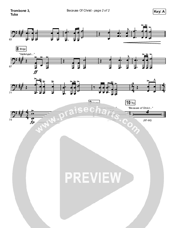 Because Of Christ (Choral Anthem SATB) Trombone 3/Tuba (The Belonging Co / Arr. Luke Gambill)