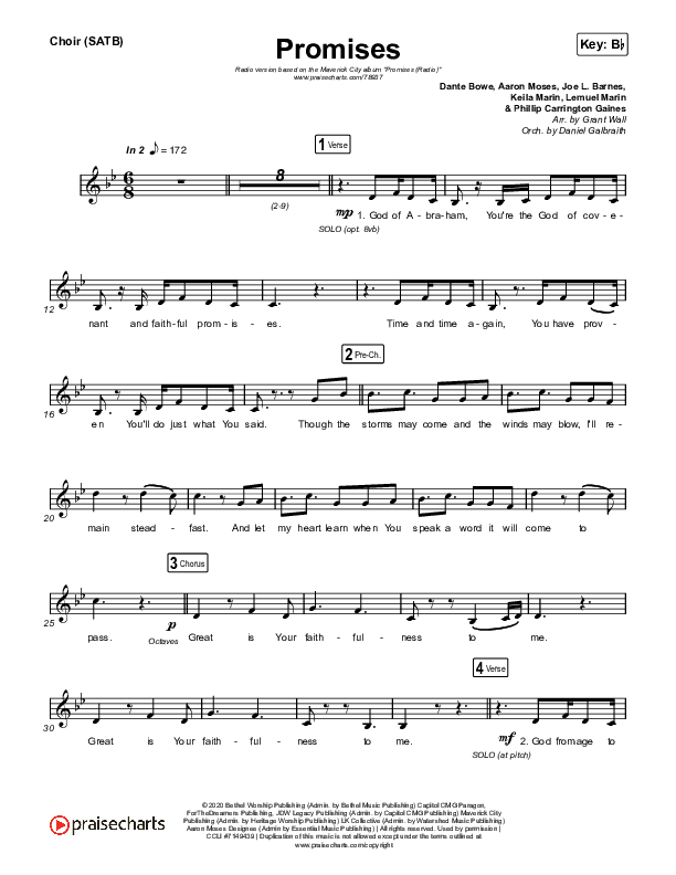 Promises (Radio) Choir Sheet (SATB) (Maverick City Music / Joe L. Barnes / Naomi Raine)