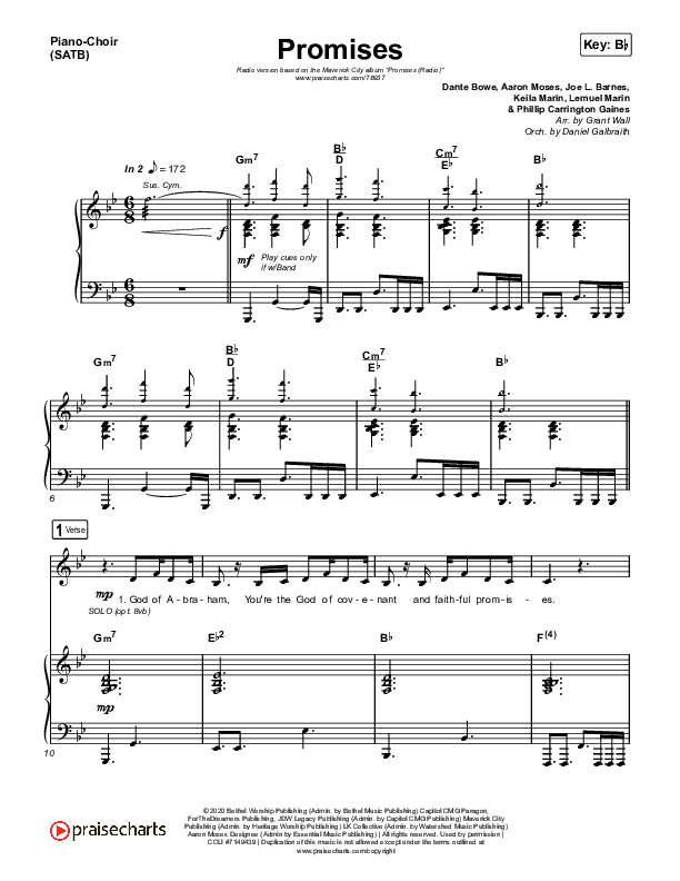 Promises (Radio) Piano/Vocal (SATB) (Maverick City Music / Joe L. Barnes / Naomi Raine)