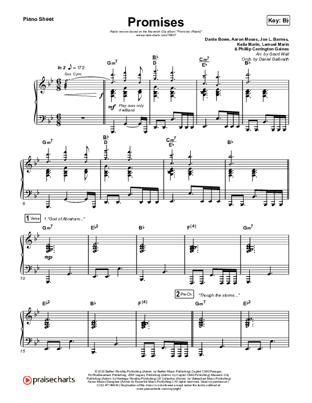 Promises (Radio) Piano Sheet (Maverick City Music / Joe L. Barnes / Naomi Raine)