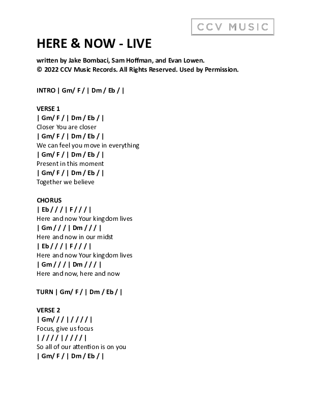 Here & Now (Live) Chord Chart (CCV Music)