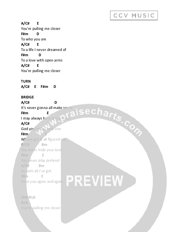 Closer (Live) Chord Chart (CCV Music)