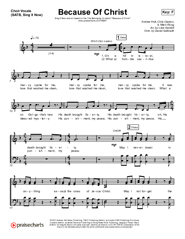 Because Of Christ (Sing It Now SATB) Choir Sheet (SATB) (The Belonging Co / Arr. Luke Gambill)