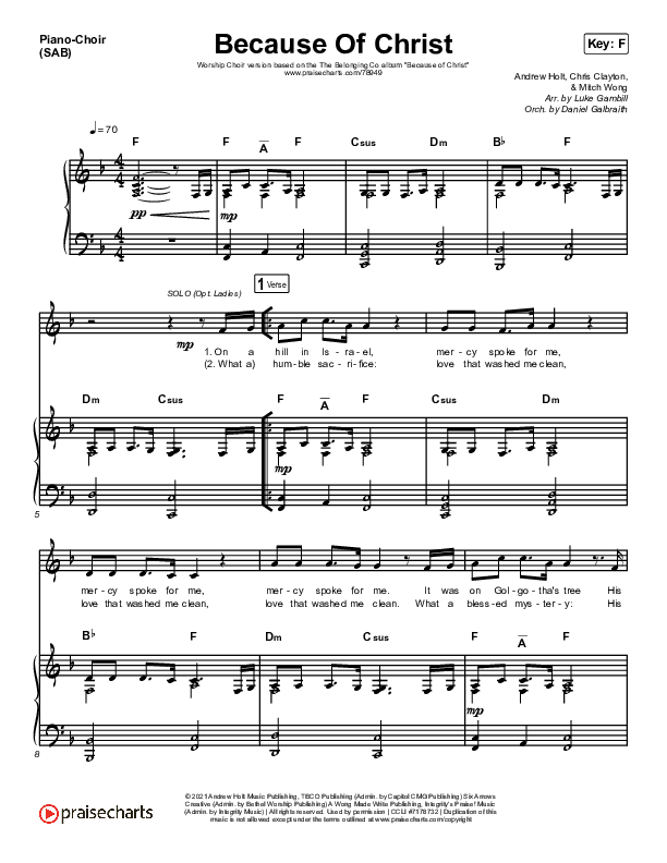 Because Of Christ (Worship Choir SAB) Piano/Choir (SAB) (The Belonging Co / Arr. Luke Gambill)