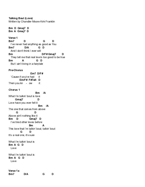 Talking Bout (Love) Chord Chart (Maverick City Music / Kirk Franklin / Chandler Moore / Lizzie Morgan)