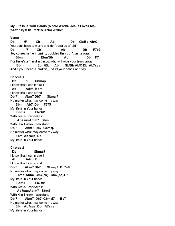 My Life Is In Your Hands (Whole World / Jesus Loves Me) Chord Chart (Maverick City Music / Kirk Franklin / Chandler Moore)