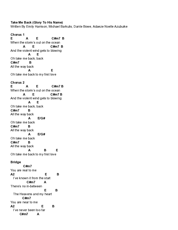 Take Me Back (Glory To His Name) Chord Chart (Maverick City Music / Kirk Franklin / Chandler Moore / Dante Bowe / Ryan Ofei)