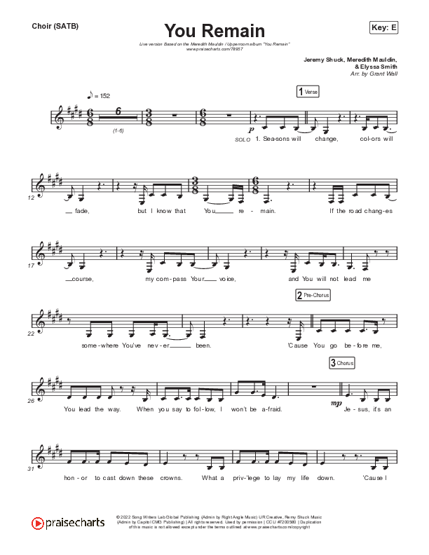 You Remain (Live) Choir Vocals (SATB) (Meredith Mauldin / UPPERROOM / Elyssa Smith)