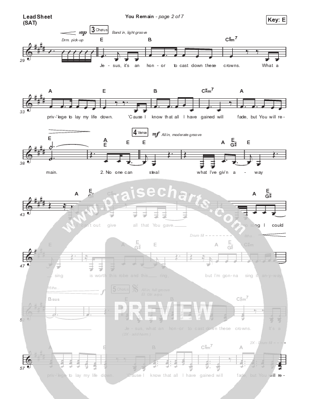 You Remain (Live) Lead Sheet (SAT) (Meredith Mauldin / UPPERROOM / Elyssa Smith)