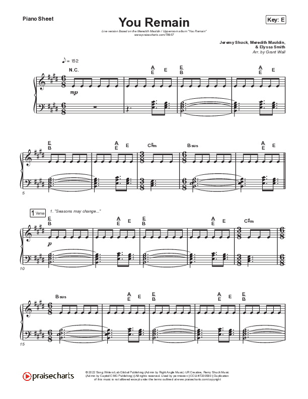 You Remain (Live) Piano Sheet (Meredith Mauldin / UPPERROOM / Elyssa Smith)