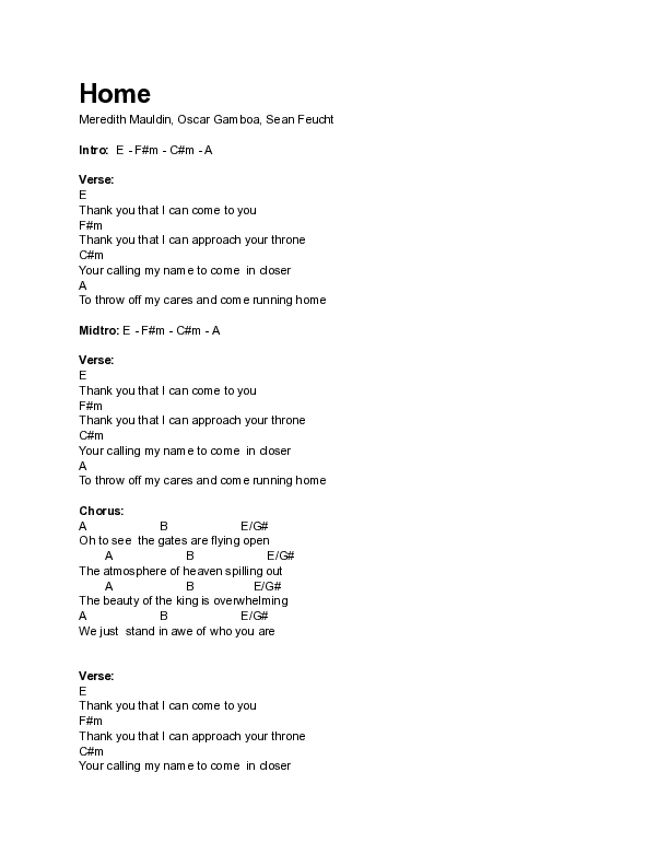 Home Chord Chart (Meredith Mauldin / UPPERROOM)