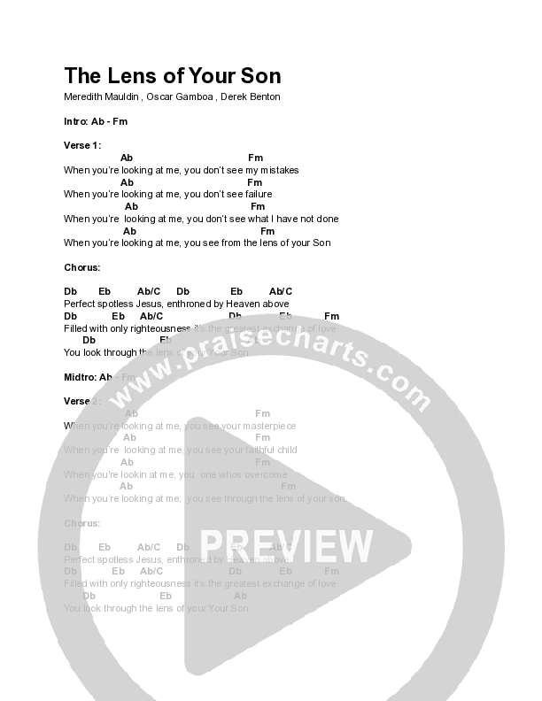 The Lens Of Your Son Chord Chart (Meredith Mauldin / UPPERROOM)