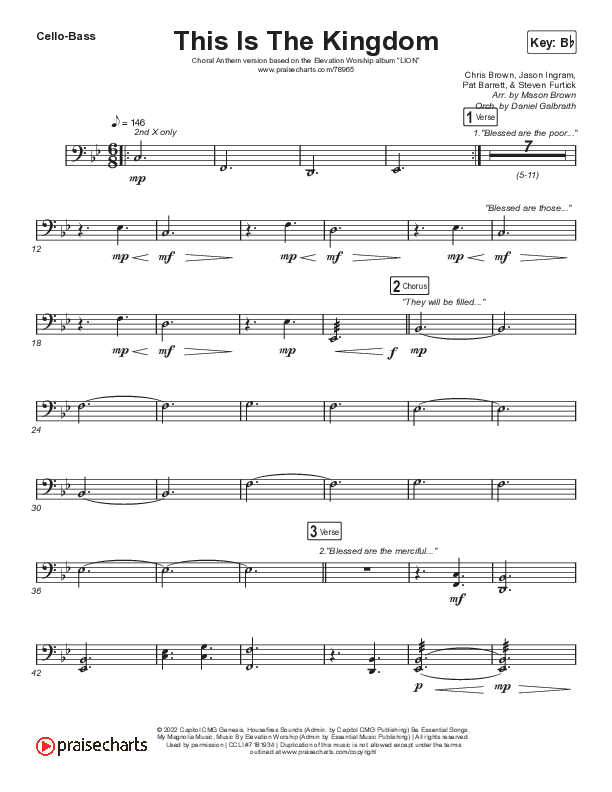 This Is The Kingdom (Choral Anthem SATB) Cello/Bass (Elevation Worship / Pat Barrett / Arr. Mason Brown)
