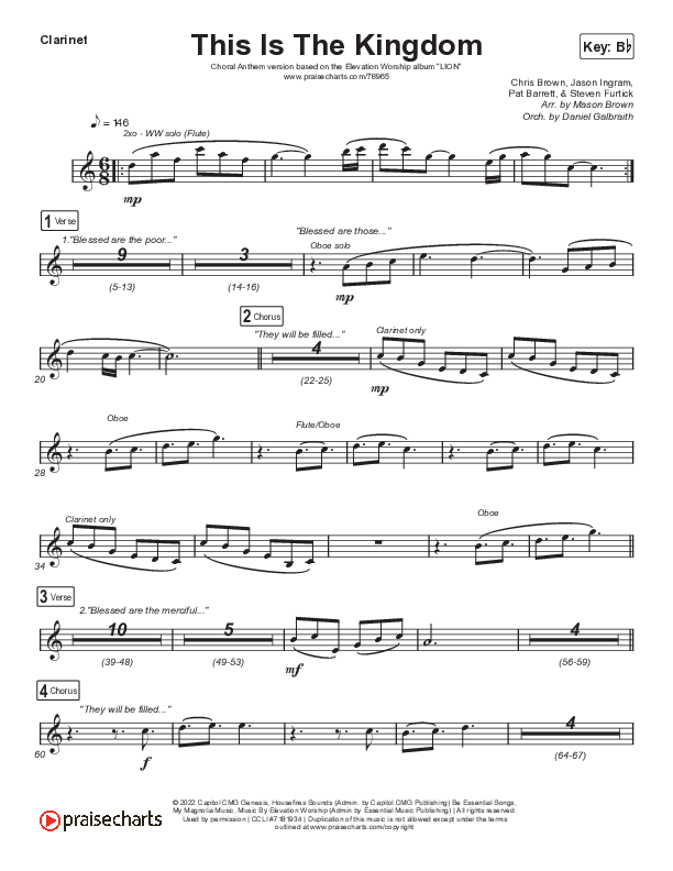 This Is The Kingdom (Choral Anthem SATB) Clarinet 1,2 (Elevation Worship / Pat Barrett / Arr. Mason Brown)