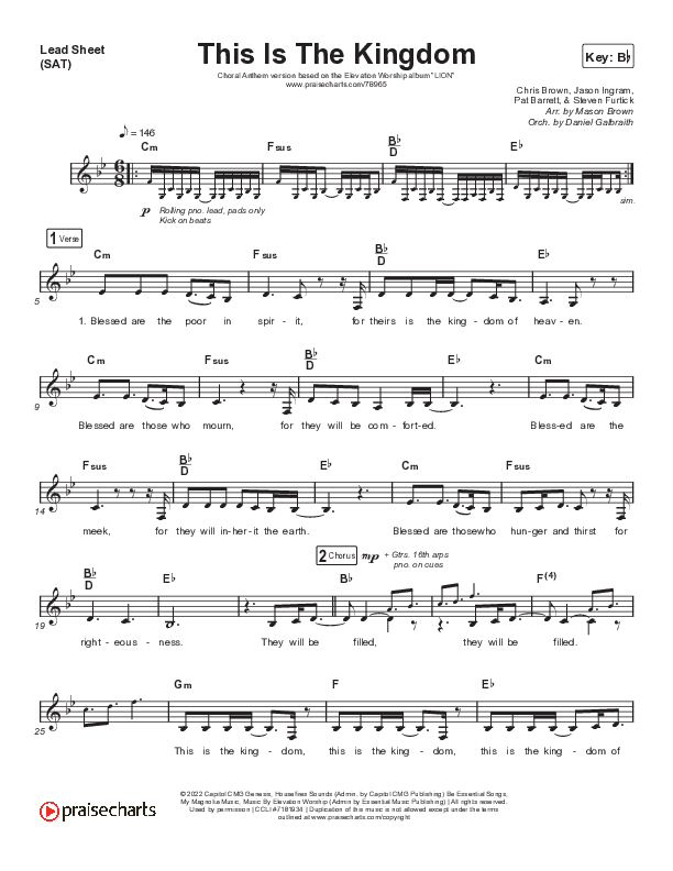 This Is The Kingdom (Choral Anthem SATB) Lead Sheet (SAT) (Elevation Worship / Pat Barrett / Arr. Mason Brown)