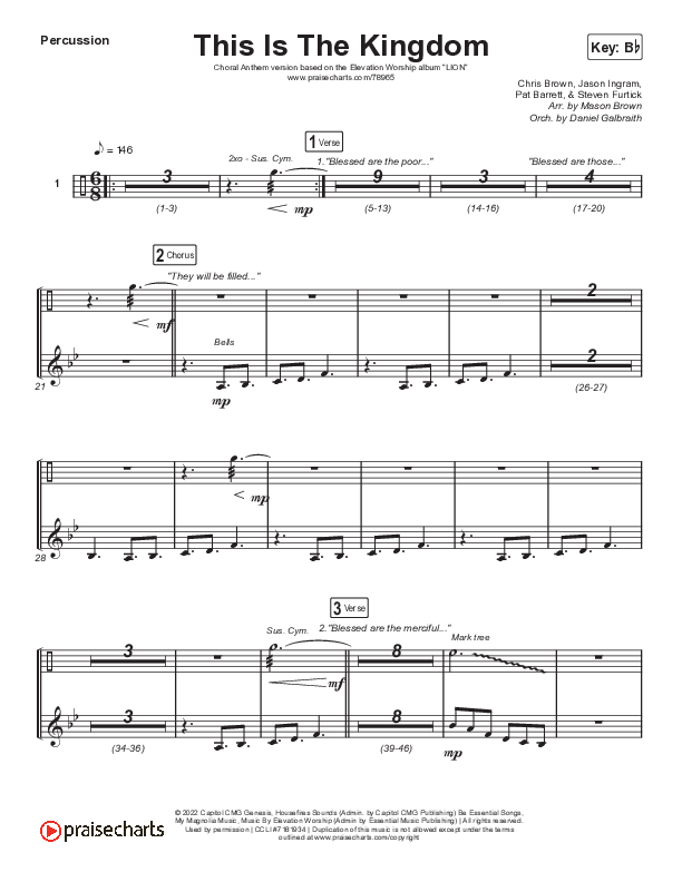This Is The Kingdom (Choral Anthem SATB) Percussion (Elevation Worship / Pat Barrett / Arr. Mason Brown)