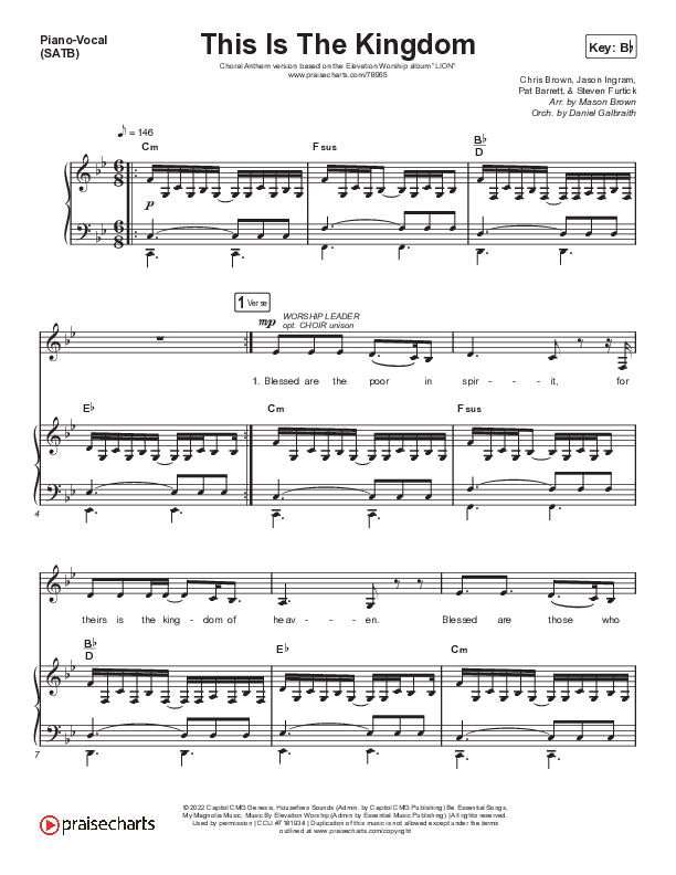 This Is The Kingdom (Choral Anthem SATB) Piano/Vocal (SATB) (Elevation Worship / Pat Barrett / Arr. Mason Brown)