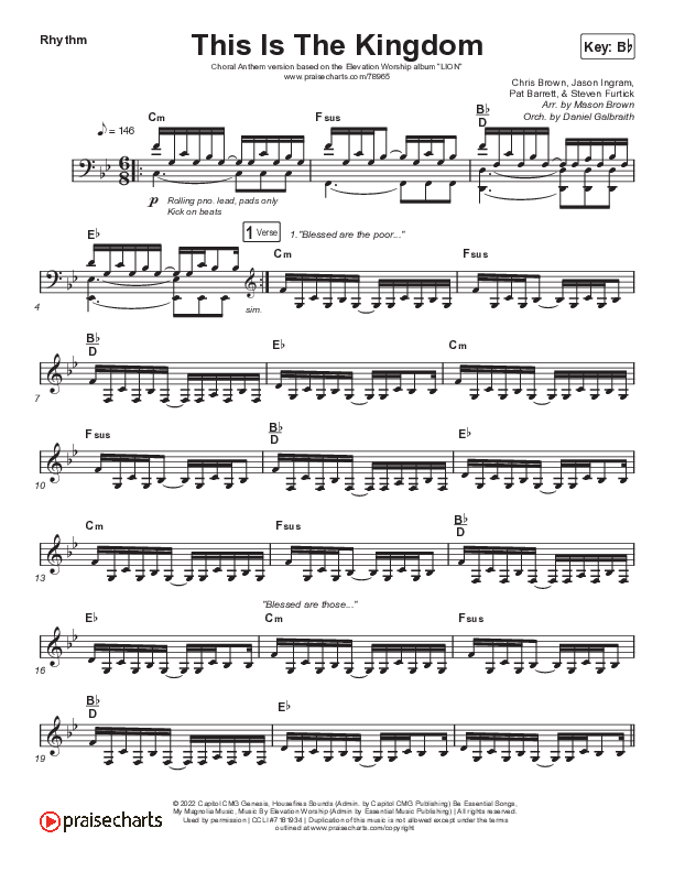 This Is The Kingdom (Choral Anthem SATB) Rhythm Chart (Elevation Worship / Pat Barrett / Arr. Mason Brown)