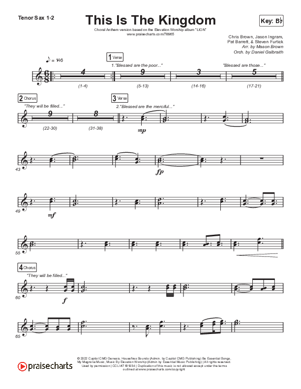 This Is The Kingdom (Choral Anthem SATB) Tenor Sax 1,2 (Elevation Worship / Pat Barrett / Arr. Mason Brown)