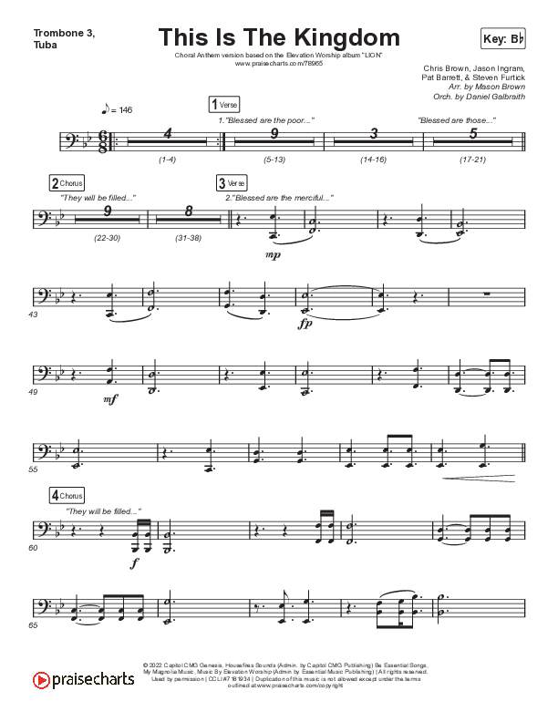 This Is The Kingdom (Choral Anthem SATB) Trombone 3/Tuba (Elevation Worship / Pat Barrett / Arr. Mason Brown)