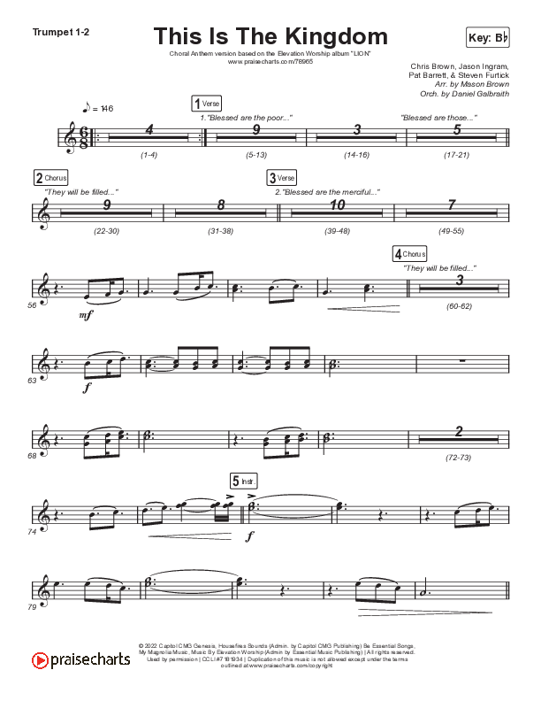 This Is The Kingdom (Choral Anthem SATB) Trumpet 1,2 (Elevation Worship / Pat Barrett / Arr. Mason Brown)
