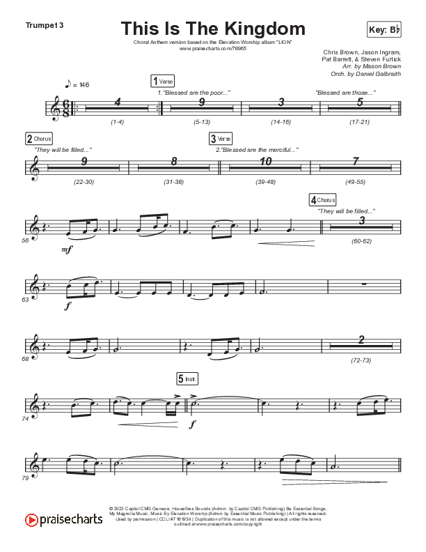 This Is The Kingdom (Choral Anthem SATB) Trumpet 3 (Elevation Worship / Pat Barrett / Arr. Mason Brown)