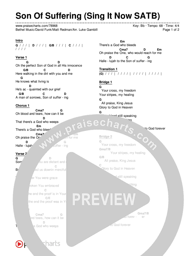 Son Of Suffering (Sing It Now SATB) Chords & Lyrics (Bethel Music / David Funk / Matt Redman / Arr. Luke Gambill)