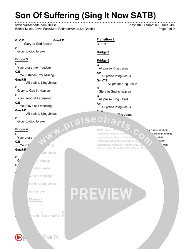 Son Of Suffering (Sing It Now SATB) Chords & Lyrics (Bethel Music / David Funk / Matt Redman / Arr. Luke Gambill)