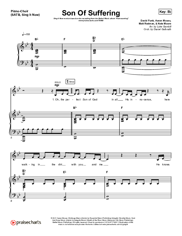 Son Of Suffering (Sing It Now SATB) Piano/Choir (SATB) (Bethel Music / David Funk / Matt Redman / Arr. Luke Gambill)