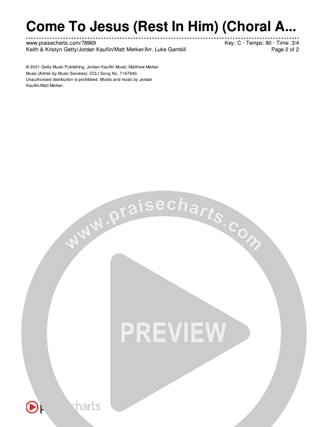 Come To Jesus (Rest In Him) (Choral Anthem SATB) Chords & Lyrics (Keith & Kristyn Getty / Jordan Kauflin / Matt Merker / Arr. Luke Gambill)
