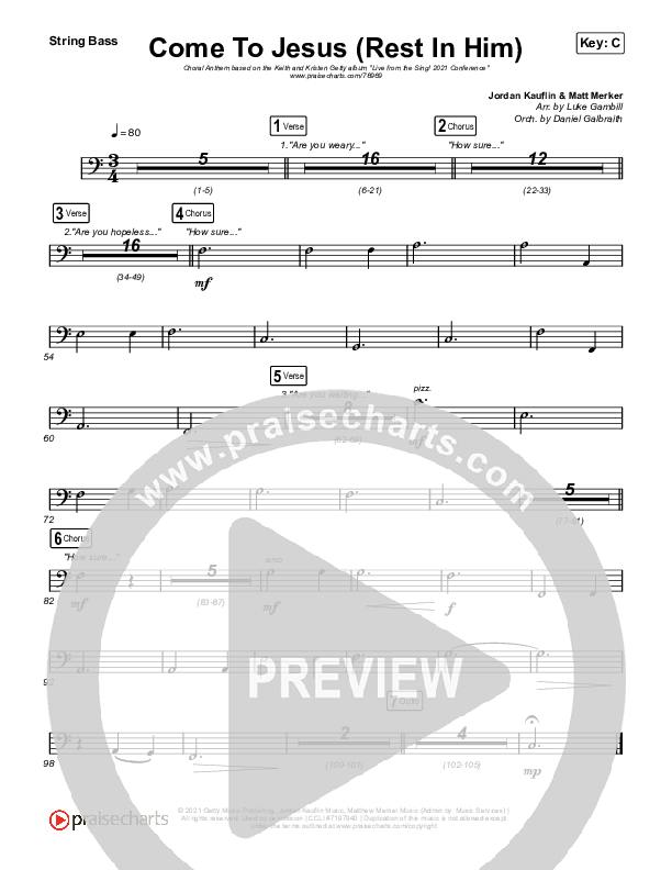 Come To Jesus (Rest In Him) (Choral Anthem SATB) String Bass (Keith & Kristyn Getty / Jordan Kauflin / Matt Merker / Arr. Luke Gambill)