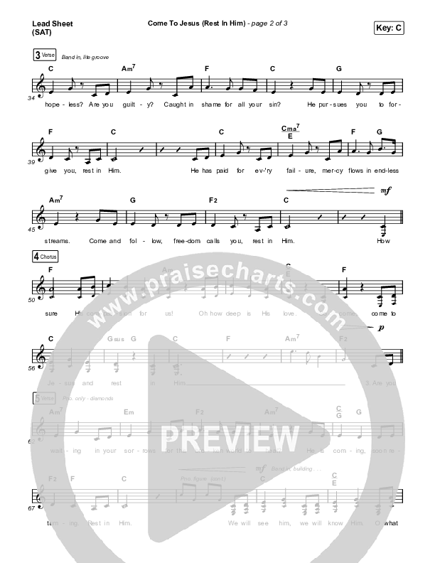 Come To Jesus (Rest In Him) (Choral Anthem SATB) Lead Sheet (SAT) (Keith & Kristyn Getty / Jordan Kauflin / Matt Merker / Arr. Luke Gambill)