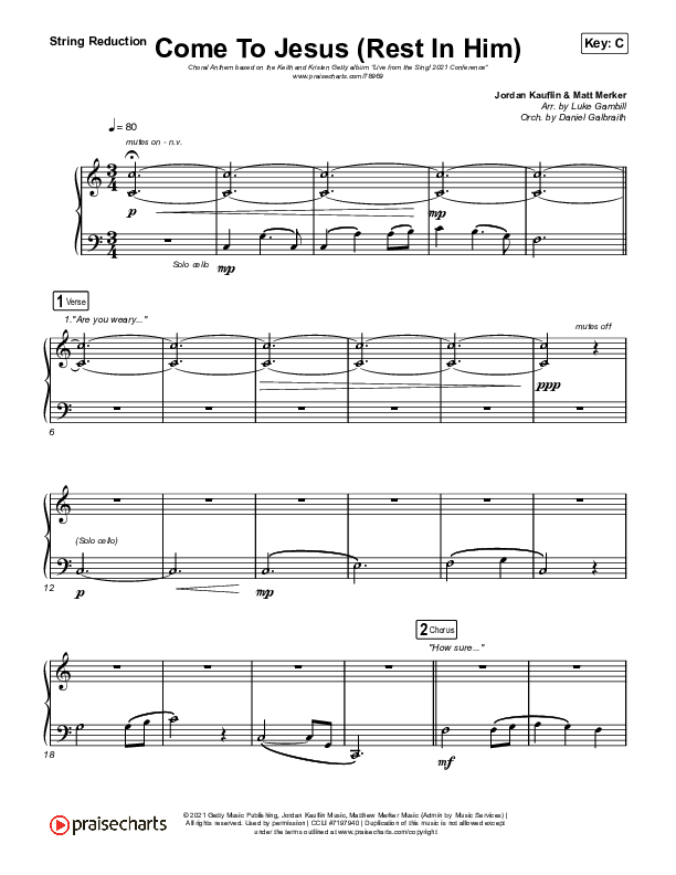 Come To Jesus (Rest In Him) (Choral Anthem SATB) String Reduction (Keith & Kristyn Getty / Jordan Kauflin / Matt Merker / Arr. Luke Gambill)