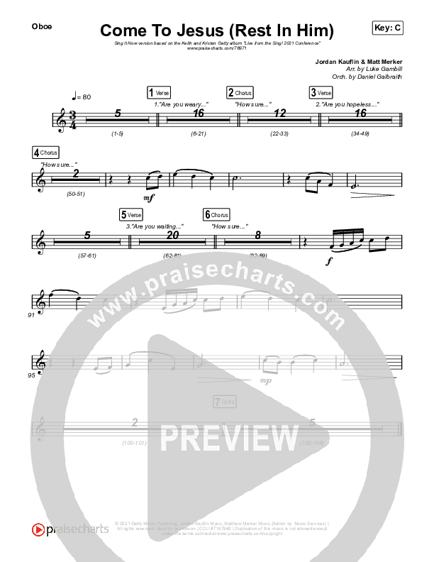 Come To Jesus (Rest In Him) (Sing It Now SATB) Oboe (Keith & Kristyn Getty / Jordan Kauflin / Matt Merker / Arr. Luke Gambill)