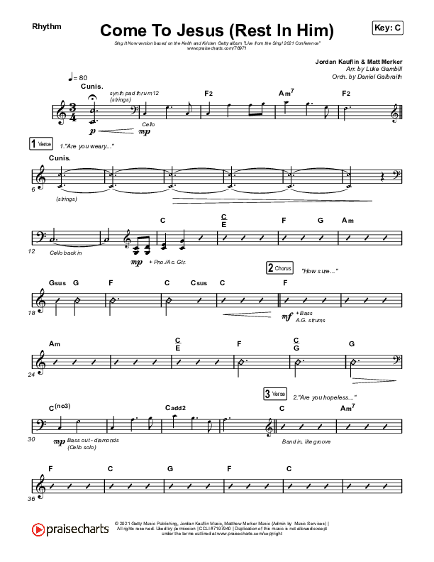 Come To Jesus (Rest In Him) (Sing It Now SATB) Rhythm Pack (Keith & Kristyn Getty / Jordan Kauflin / Matt Merker / Arr. Luke Gambill)