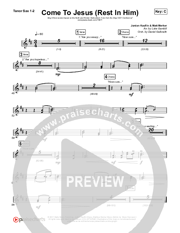 Come To Jesus (Rest In Him) (Sing It Now SATB) Tenor Sax 1/2 (Keith & Kristyn Getty / Jordan Kauflin / Matt Merker / Arr. Luke Gambill)
