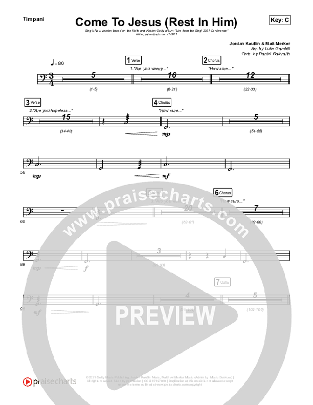 Come To Jesus (Rest In Him) (Sing It Now SATB) Timpani (Keith & Kristyn Getty / Jordan Kauflin / Matt Merker / Arr. Luke Gambill)